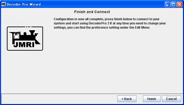 JMRI ver3.0 Stertup Wizard Finishキャプチャ画像