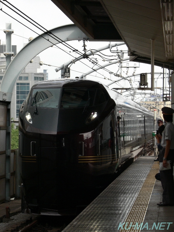 E655系お召し列車編成が東京駅中央線1番線ホームに入線する写真