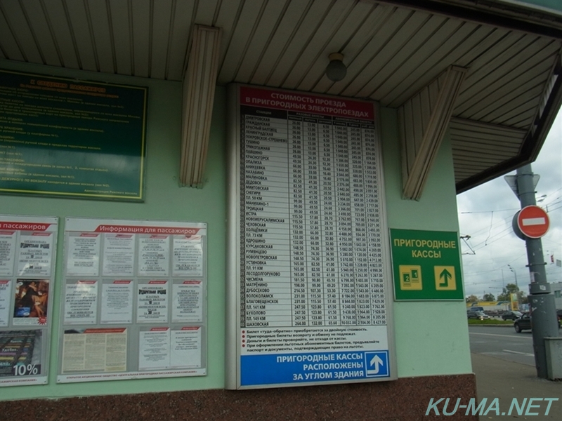 リーシスキー駅エレクトリーチカの料金表の写真