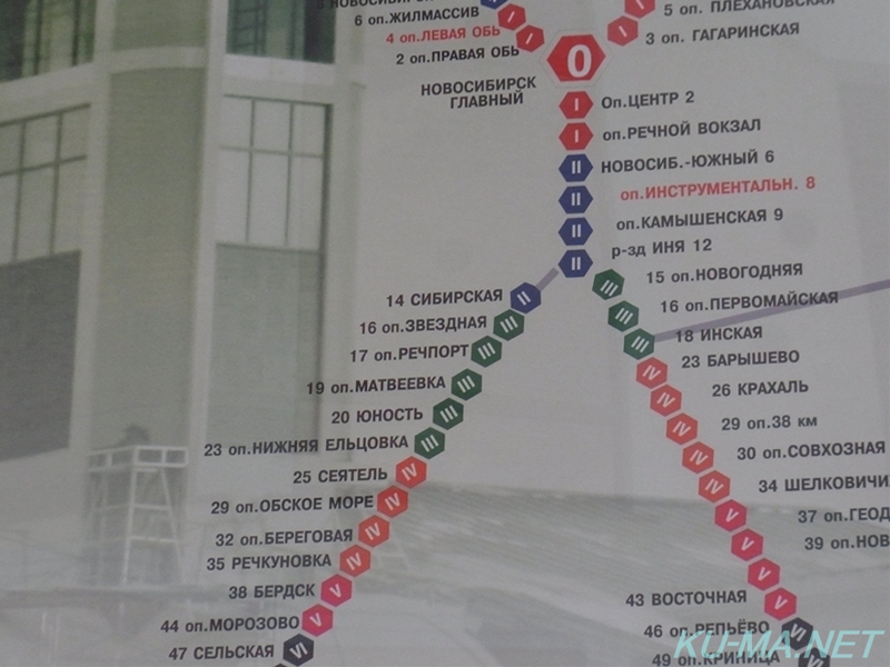 ノヴォシビルスク駅路線案内図拡大写真